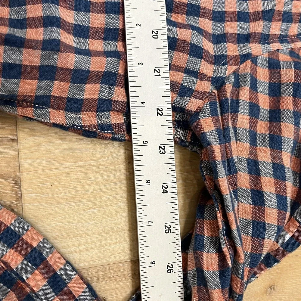 Banana Republic Shirt Mens‎ Large Blue Check Linen Camden Fit Long Sleeve